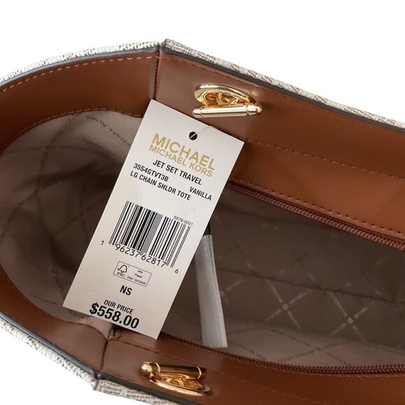 Michael Kors Tote Bag Chain Straps Vanilla NWT - Picture 7 of 12